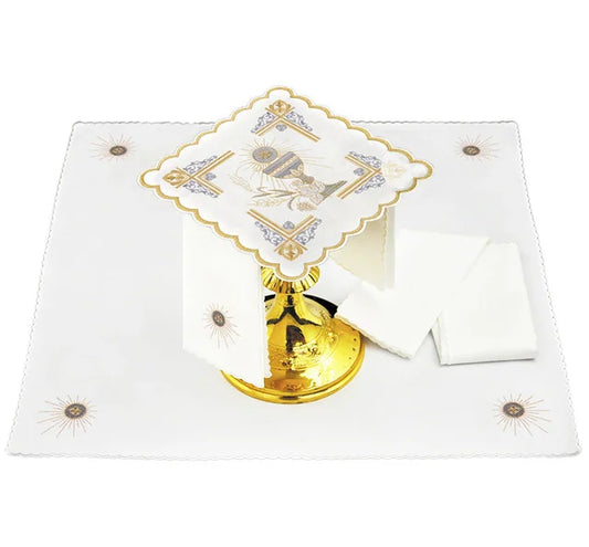 Altar linen golden borders chalice host , cotton and polyester