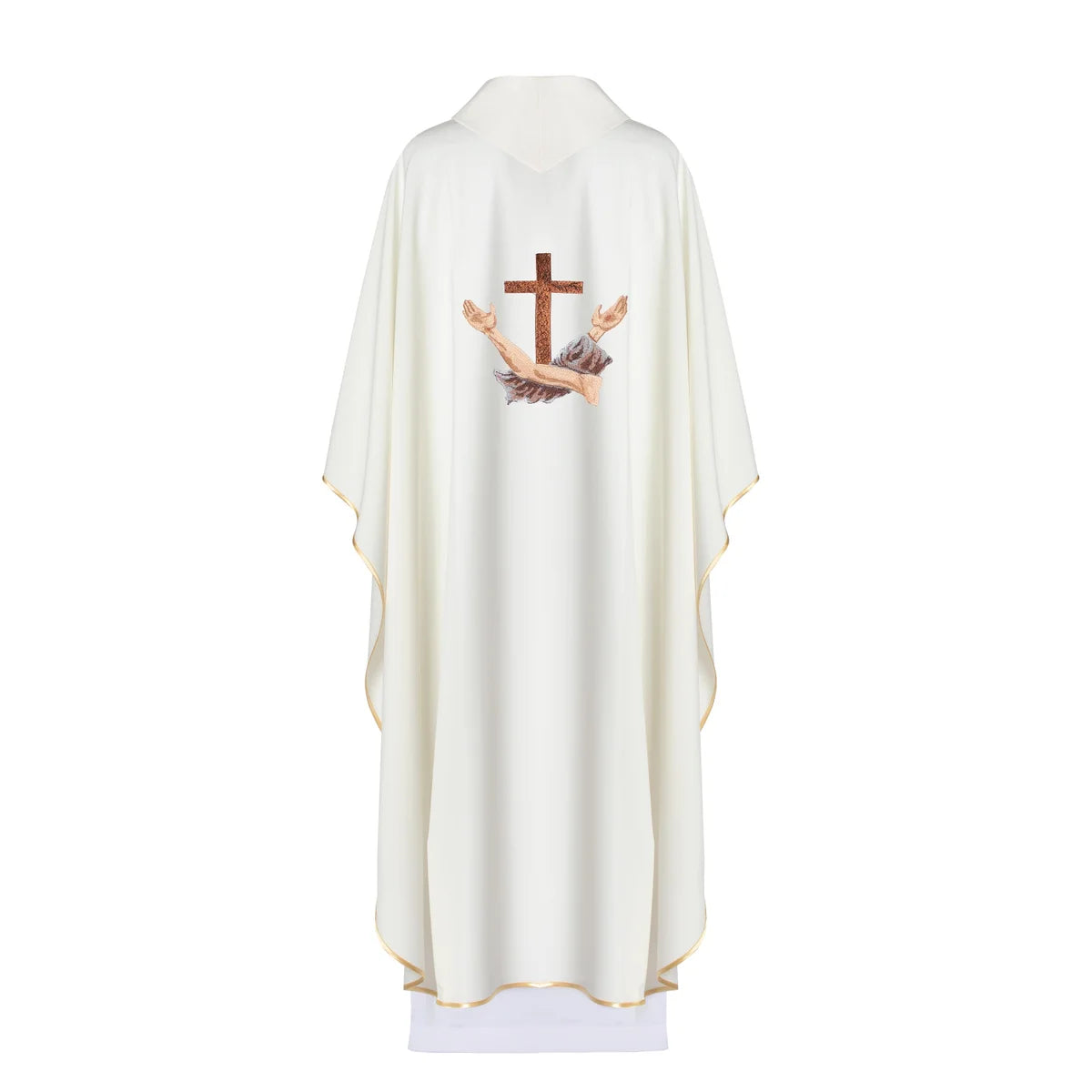 Liturgical chasuble decorated with the TAU Franciscan cross  Ecru