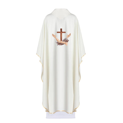 Liturgical chasuble decorated with the TAU Franciscan cross  Ecru