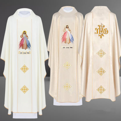 Chasuble Embroidered Merciful Jesus and IHS Symbol