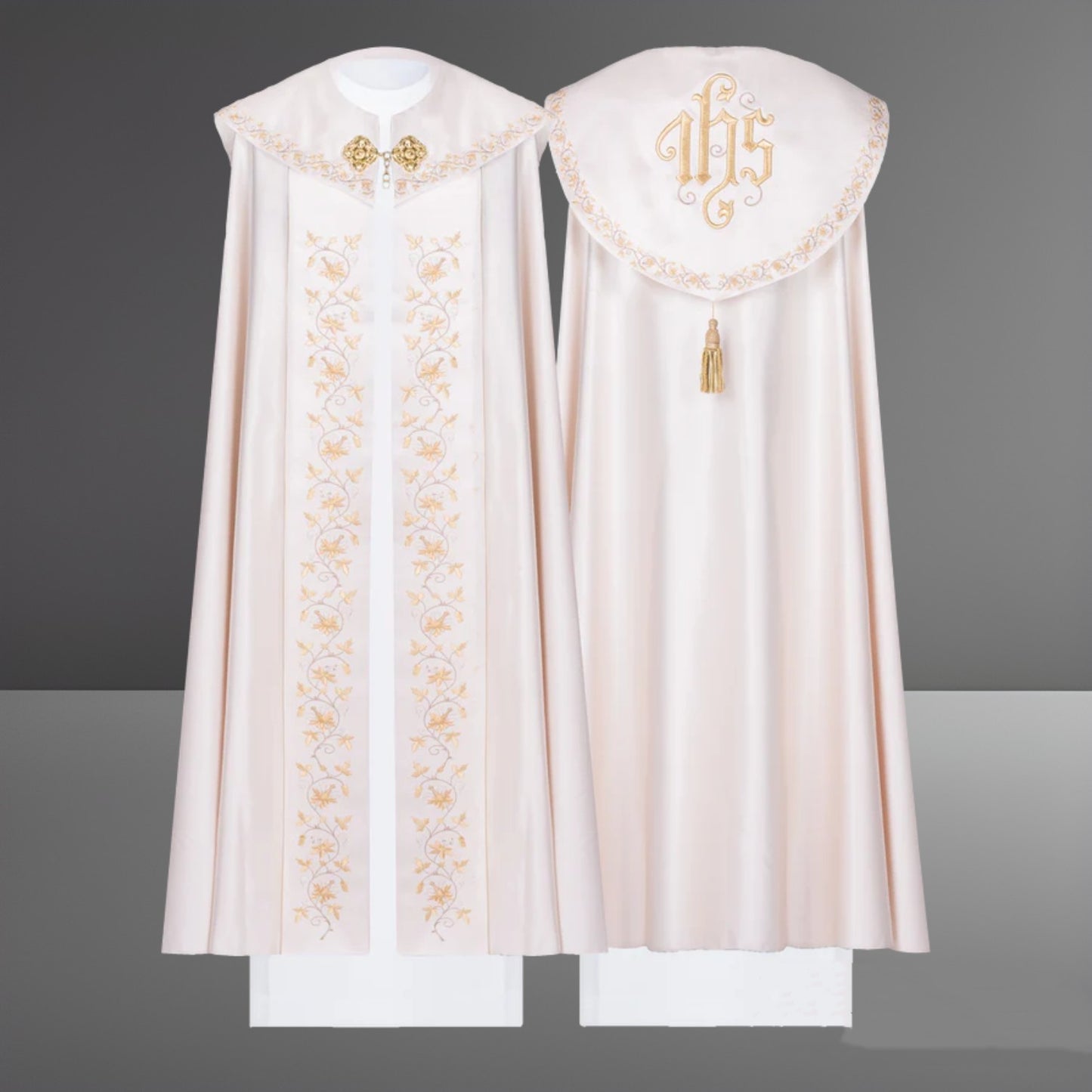 Liturgical cope embroidered IHS KKP037 Ecru