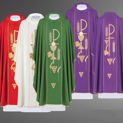 Chasuble embroidered with the symbol of the Chalice IHS