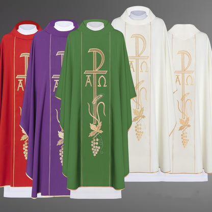 Chasuble with Chi-Rho, Alpha Omega embroidery 80% polyester 20% wool