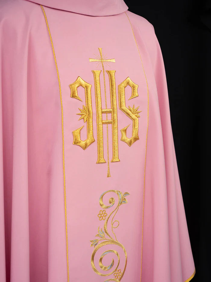 IHS Chasuble with golden embroidery in 80% polyester 20% wool