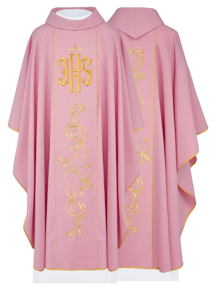 IHS Chasuble with golden embroidery in 80% polyester 20% wool