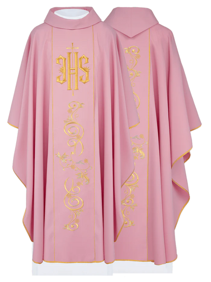 IHS Chasuble with golden embroidery in 80% polyester 20% wool