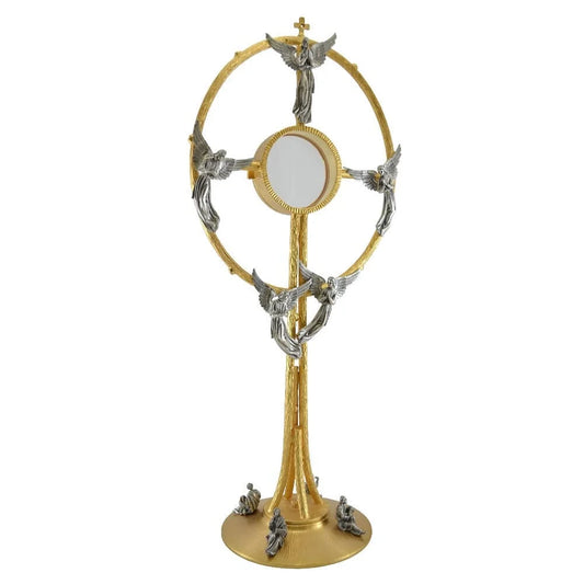 Monstrance in gold-plated bronze with angels H60cm