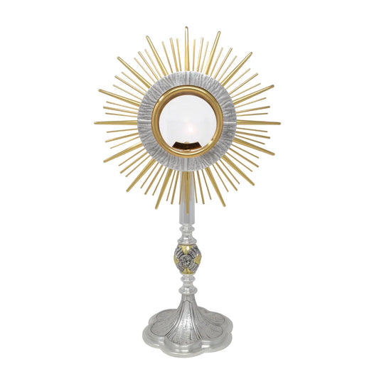 Monstrance glass display with rays and decorated base H 44.5cm