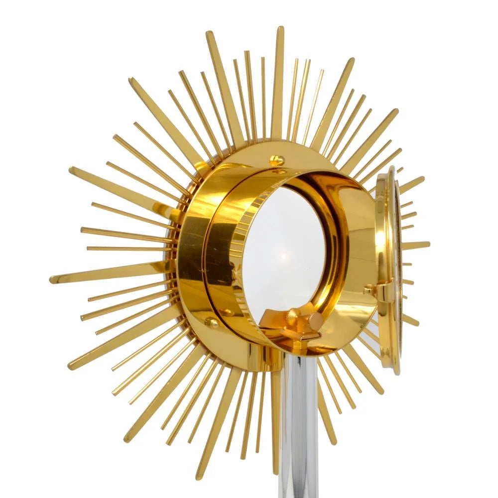 Monstrance glass display with rays and decorated base H 44.5cm