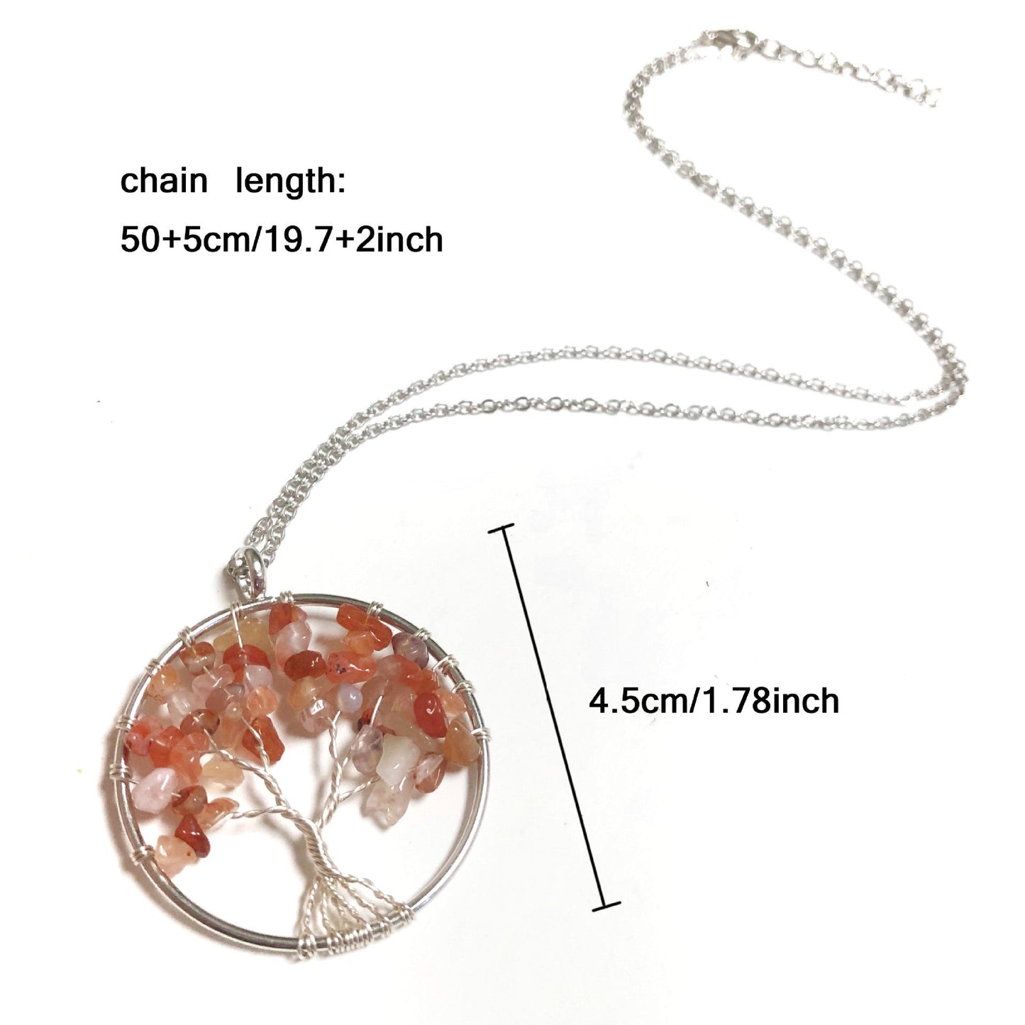 Natural Crushed Stone Crystal Silver Color Tree Of Life Necklace