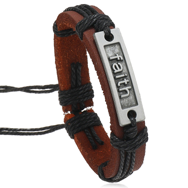 Adjustable Leather Bracelet with Faith