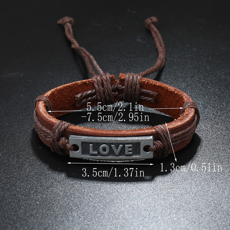 Adjustable Leather Bracelet with Love