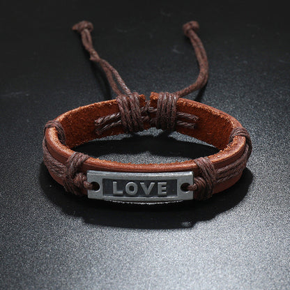 Adjustable Leather Bracelet with Love