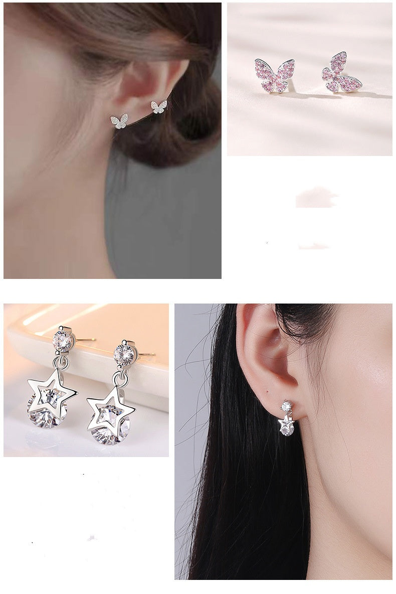 7Pairs Earrings 925 Silver Needle Stud with Gift Box, Earbob Stud for Woman, A Week of Earrings, Luxury, Romantic Gift