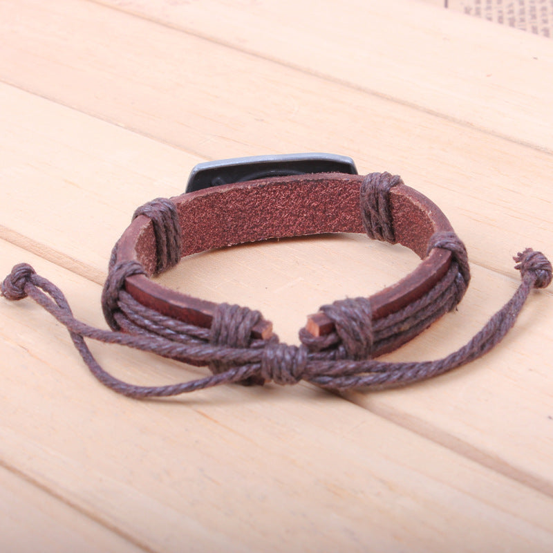 Adjustable Leather Bracelet with cross