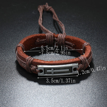 Adjustable Leather Bracelet with cross