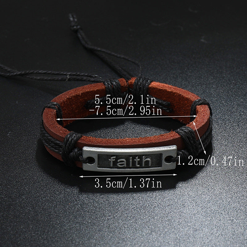 Adjustable Leather Bracelet with Faith