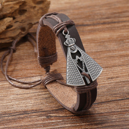 Leather Bracelet with Our Lady of Aparecida