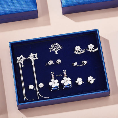 7 Pairs Earrings 925 Silver Needle Stud with Gift Box