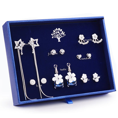 7 Pairs Earrings 925 Silver Needle Stud with Gift Box