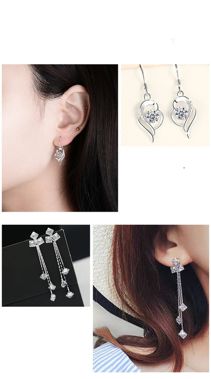 7Pairs Earrings 925 Silver Needle Stud with Gift Box, Earbob Stud for Woman, A Week of Earrings, Luxury, Romantic Gift