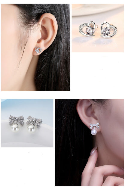 7Pairs Earrings 925 Silver Needle Stud with Gift Box, Earbob Stud for Woman, A Week of Earrings, Luxury, Romantic Gift