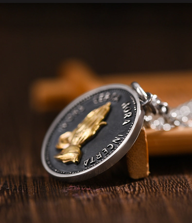 Steel Praying Hands Pendant with chain