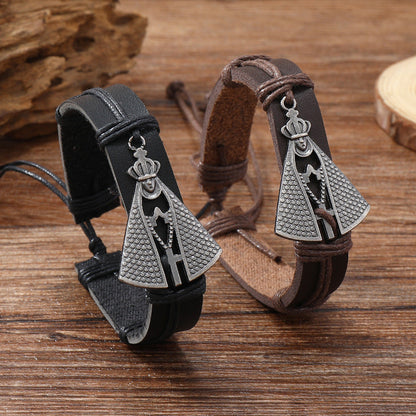 Leather Bracelet with Our Lady of Aparecida