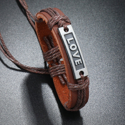 Adjustable Leather Bracelet with Love