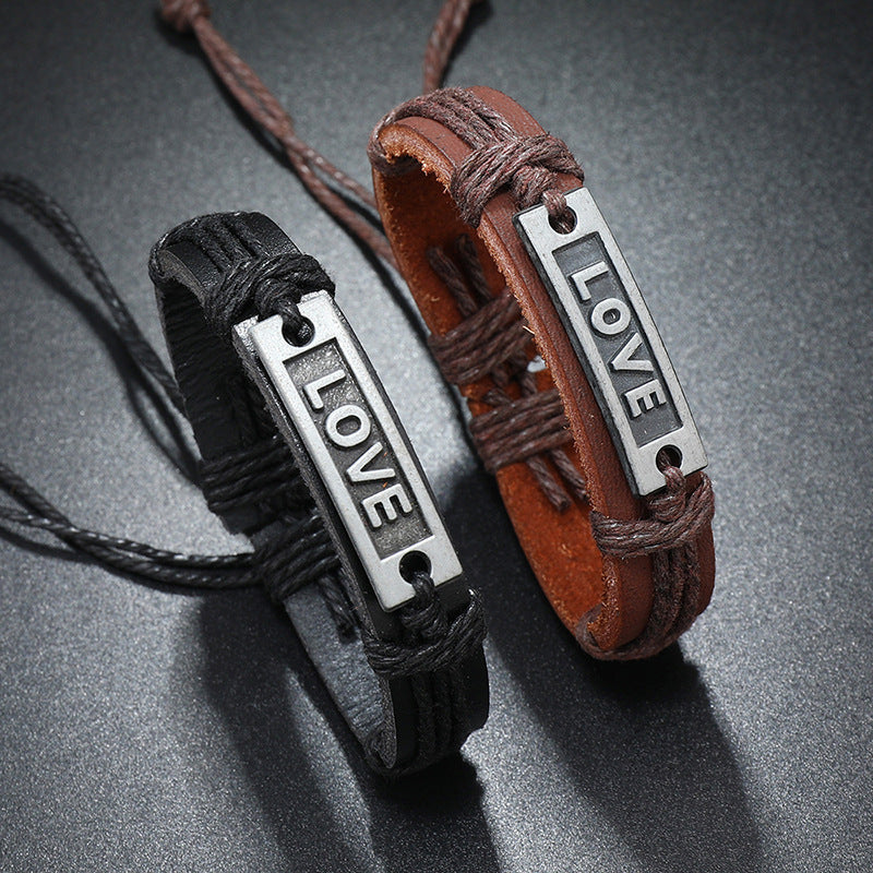 Adjustable Leather Bracelet with Love