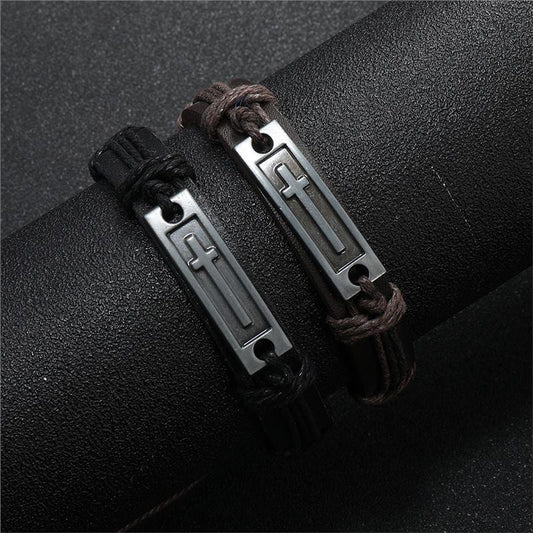 Adjustable Leather Bracelet with cross