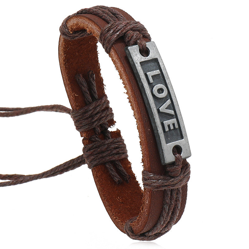 Adjustable Leather Bracelet with Love