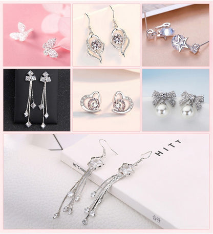 7Pairs Earrings 925 Silver Needle Stud with Gift Box, Earbob Stud for Woman, A Week of Earrings, Luxury, Romantic Gift