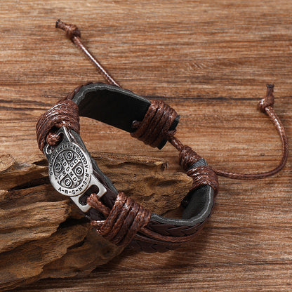 Adjustable Leather Bracelet with Saint Benedict