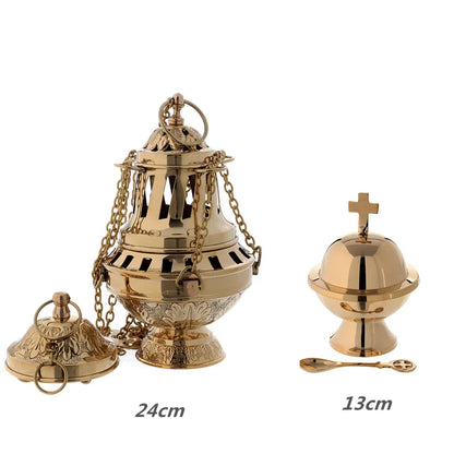 Thurible and boats in gold plated brass 24 cm