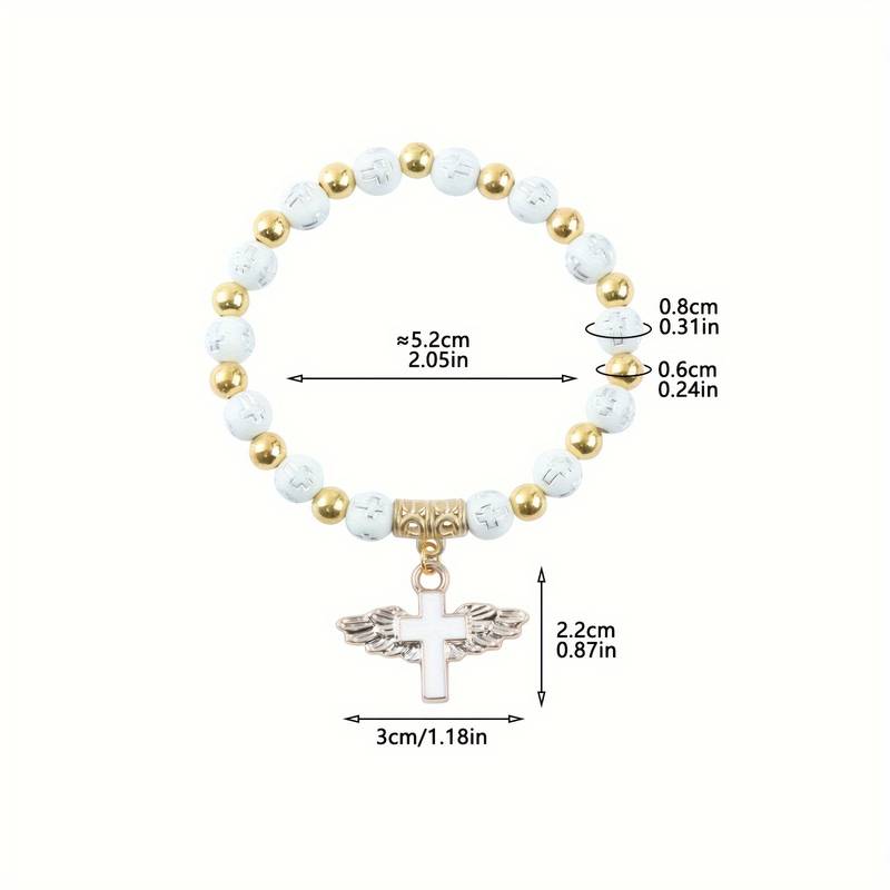 Angel Cross Bracelet Wristband, Golden Cross Bead Jewelry