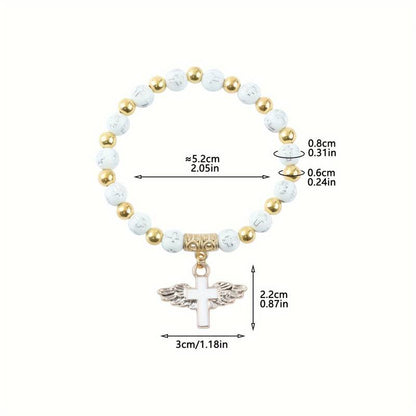 Angel Cross Bracelet Wristband, Golden Cross Bead Jewelry