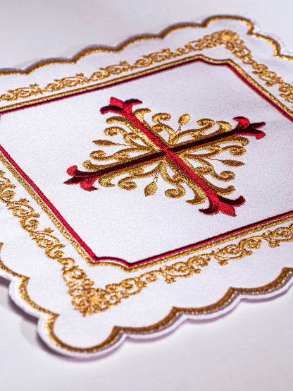 Altar linen gold red baroque Cross, cotton