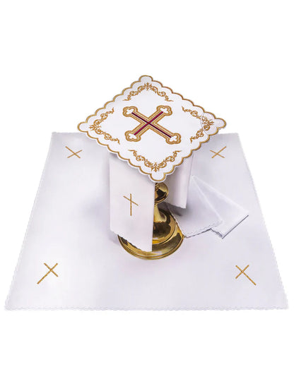 Altar linen golden embroideries and baroque cross, cotton