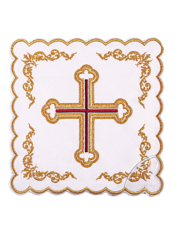 Altar linen golden embroideries and baroque cross, cotton