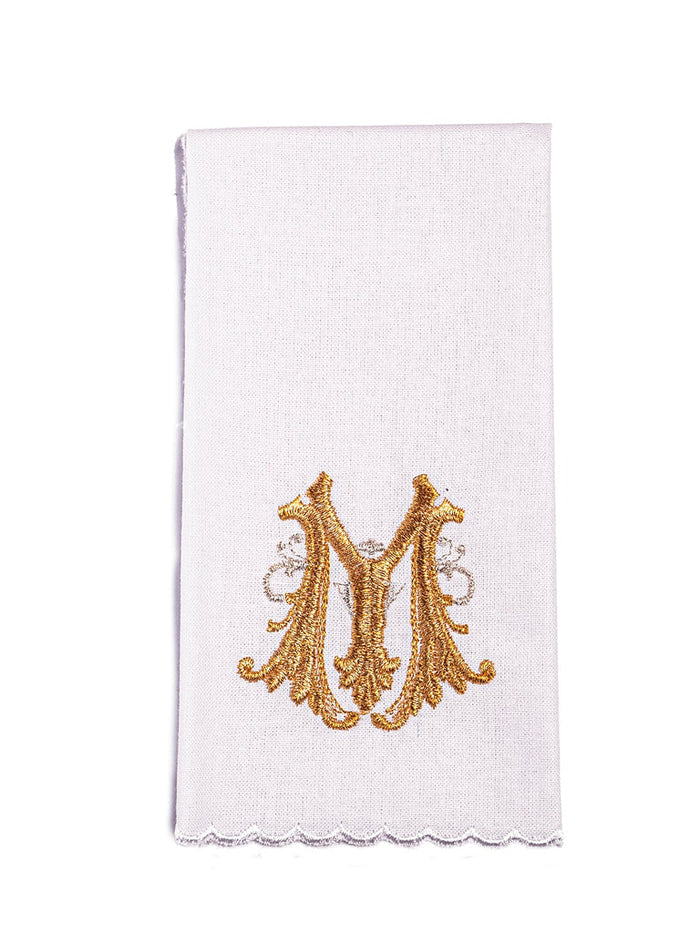 Altar linens set, with Marian symbol