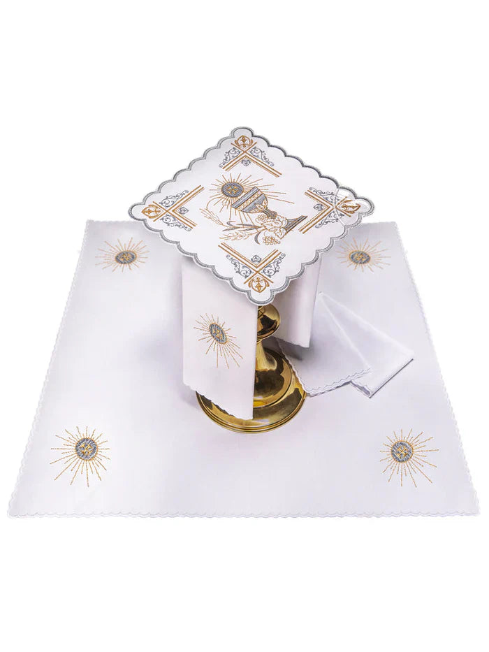 Altar linen golden and blue chalice host , cotton