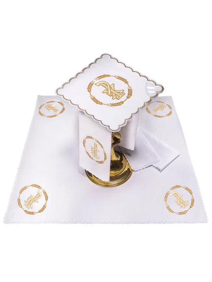 Altar set of 4 linens with Chi-Rho and wheat