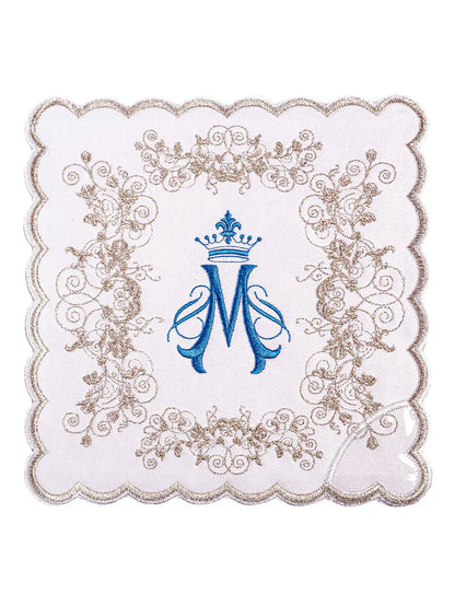 Altar linens set, with Marian symbol, cotton and polyester