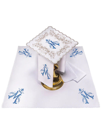 Altar linens set, with Marian symbol