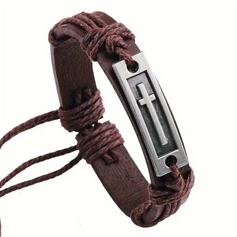 Adjustable Leather Bracelet with cross