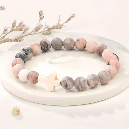 Natural Stone 8mm Bracelet With Cross