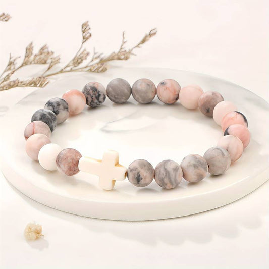 Natural Stone 8mm Bracelet With Cross