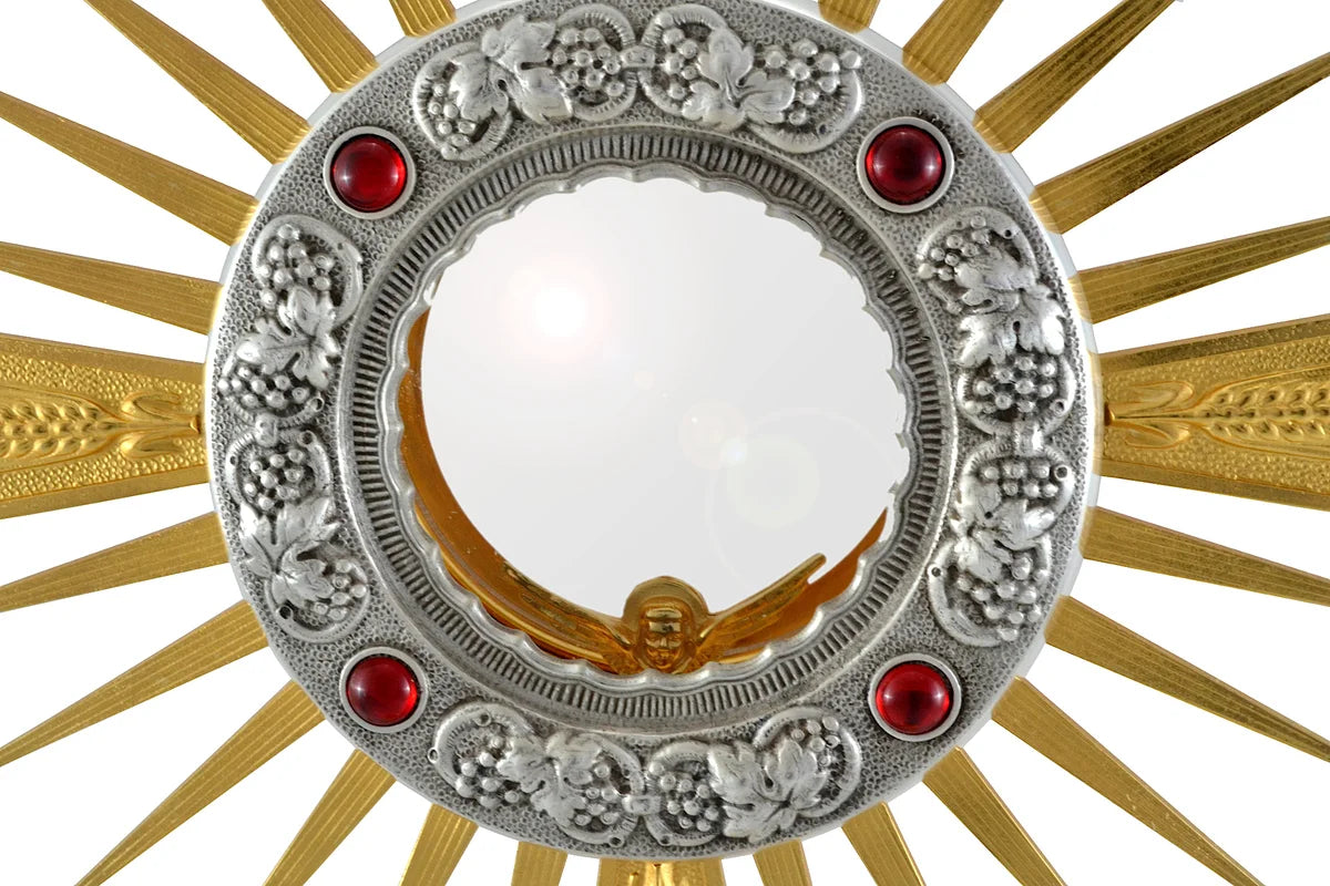 Monstrance with Node, Grapes and Red Stones 40 cm