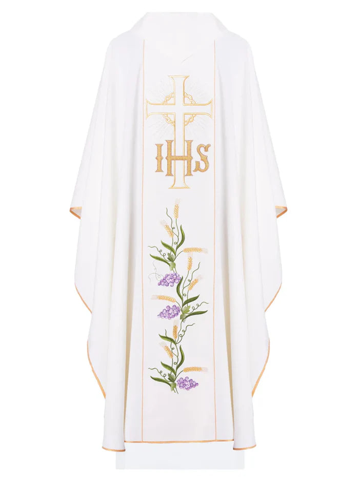 Chasuble with IHS and cross, gold embroidery